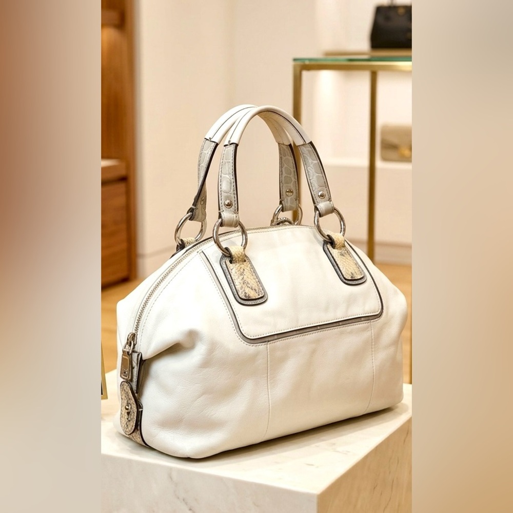 Coach Madison Dowel Satchel Bag White Leather Python & Croc Trims 19308 - Picture 7 of 9